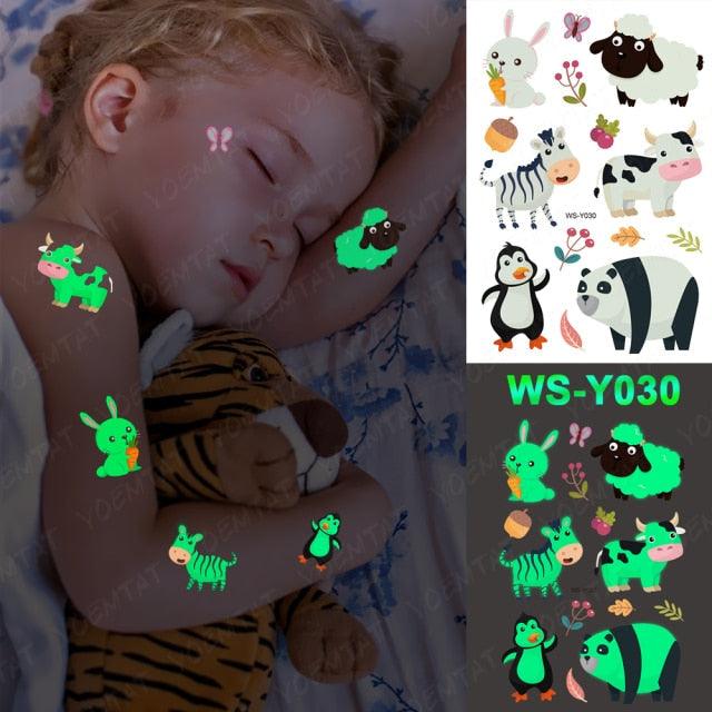 Luxury Luminous Tattoo Stickers Unicorn Stars Temporary Waterproof Luminous Fake Tattoos Stickers Dinosaur Butterfly For Children