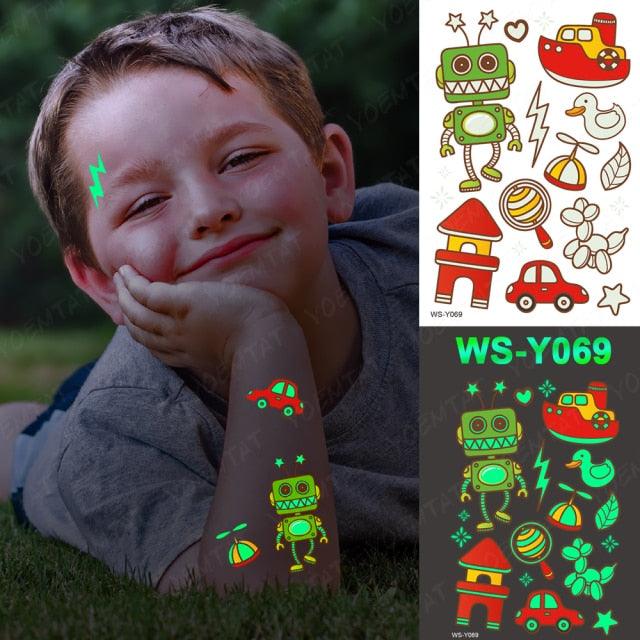 Luxury Luminous Tattoo Stickers Unicorn Stars Temporary Waterproof Luminous Fake Tattoos Stickers Dinosaur Butterfly For Children