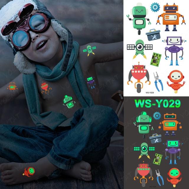 Luxury Luminous Tattoo Stickers Unicorn Stars Temporary Waterproof Luminous Fake Tattoos Stickers Dinosaur Butterfly For Children
