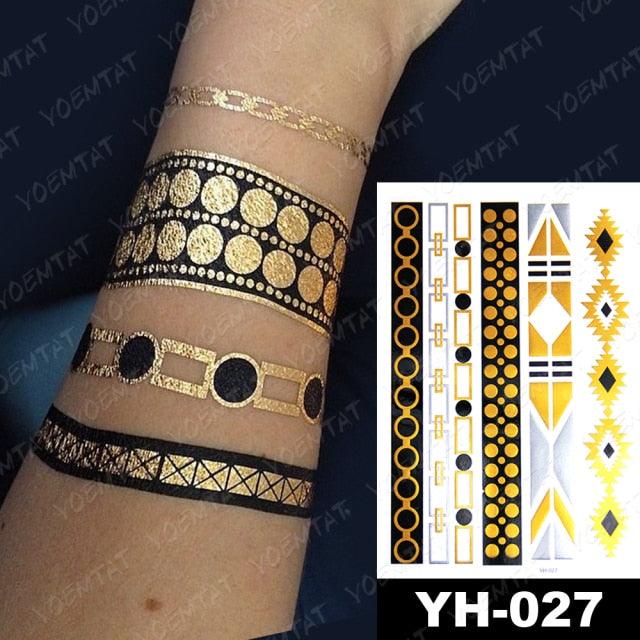 New Waterproof Temporary Tattoo Sticker Golden Silver Flower Jewelry Flash Fashion Different Design Tattoos For Womens