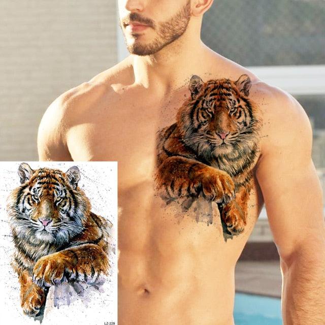 Big Black Tiger Tattoos Waterproof Leopard Tatoos Large Monster Body Arm Legs Tattoo Cool Tiger Face Temporary Tattoos For Women Men