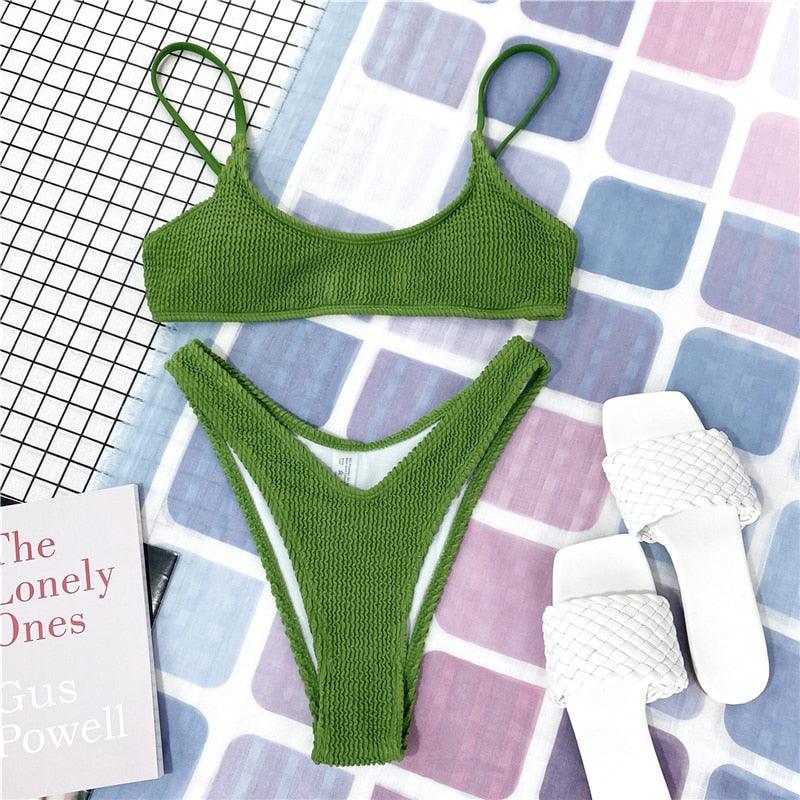 Women One-Shoulder Bikini Swimsuit Women Push Up Swimwear Women's Bathing Suit Comfortable Bikini Ribbed Two Piece Swimsuit Bikini Set Summer Bathing Suit Beach Wear Swimming Suit
