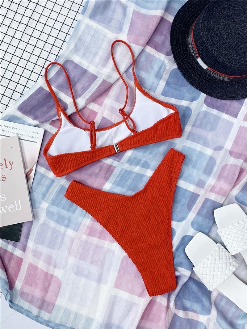 Women One-Shoulder Bikini Swimsuit Women Push Up Swimwear Women's Bathing Suit Comfortable Bikini Ribbed Two Piece Swimsuit Bikini Set Summer Bathing Suit Beach Wear Swimming Suit