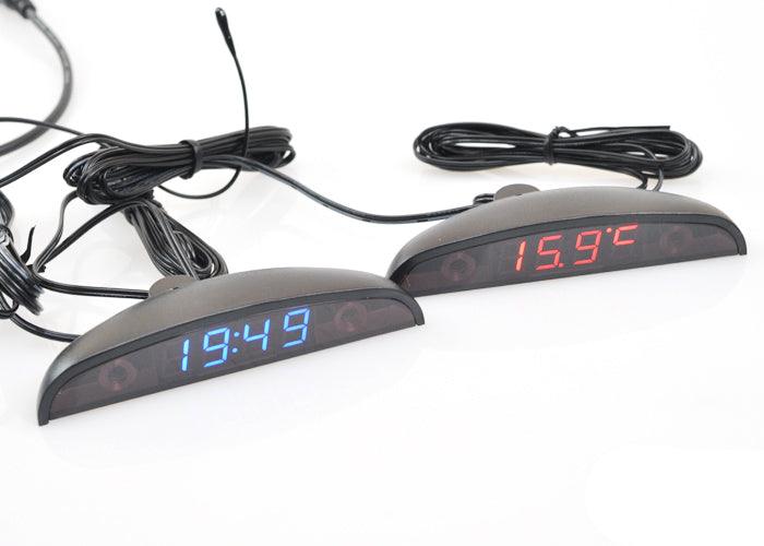 12V Car Interior 3 In 1 Car Clock Voltmeter Thermometer and Voltage Meter Monitor Touch Switch Blue Red Light Thermometers Voltmeter Gauge Electronic Clock LED Digital Display LCD Screen Clock