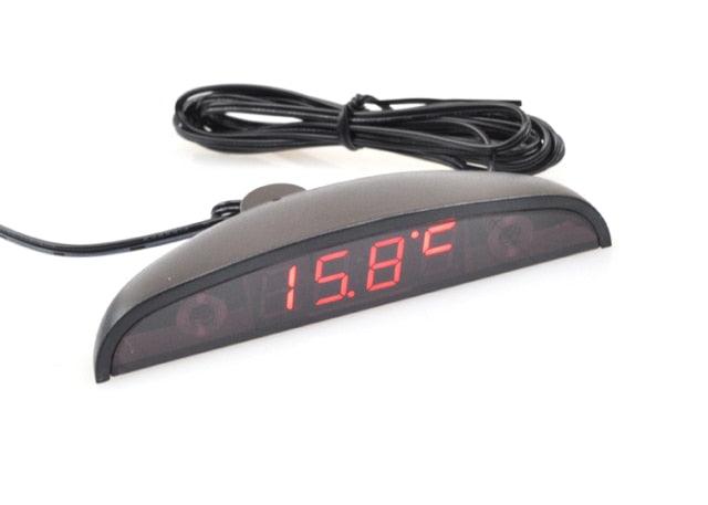 12V Car Interior 3 In 1 Car Clock Voltmeter Thermometer and Voltage Meter Monitor Touch Switch Blue Red Light Thermometers Voltmeter Gauge Electronic Clock LED Digital Display LCD Screen Clock
