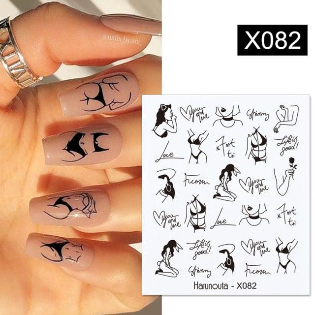 Egg Shell French Lines Water Decals Sticker Geometric Flowers Leaves Bubble Design Slider For Manicuring Nail Art Manicure Lips Nail Art Decorations Slider Nail Art Stickers Decals Nail Art Supplies Valentines Day 3D Self-Adhesive Nail Decorations