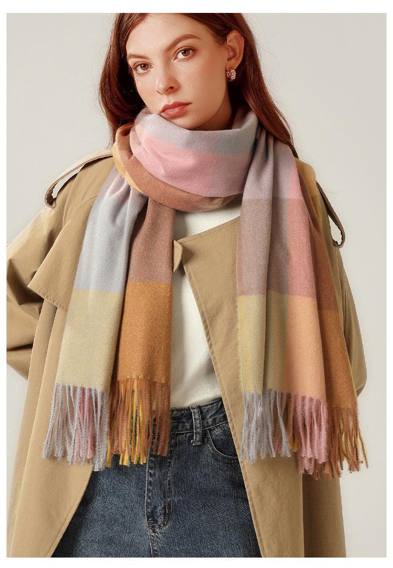 Luxury Fashion Autumn Winter Soft Warm Scarf Plaid Colorful Hijabs Cashmere Scarves Warm Soft Bandana Women's Lightweight Scarves Elegant Echarpe  Escharpe Soft Wool Elegant Tassel For Women