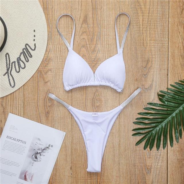 Swimwear Women Micro Bikini  Solid  Black G-String Swimsuits Bathers Bathing Suit 2 Piece Set  Bikinis For Women  Bathing Suit Women's Two-Piece Swimwear