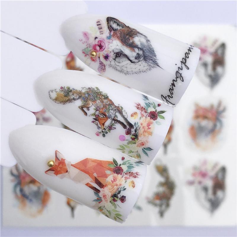 Fox Wolf Animal 3D Embossed Nail Sticker Flower Adhesive Manicure Slider Nail Art Tips Decorations Decals Manicure Design Golden Firework Star Accessories Heart Nail Art Stickers Glitter Decals Love Nail Sequins Laser Heart Nail