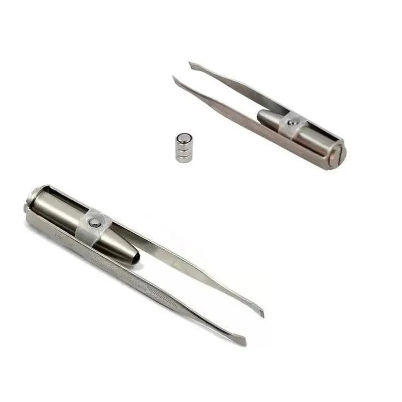 Professional Stainless Steel LED Hair Removal Lightweight Eyebrow Tweezers Makeup Tool With Battery