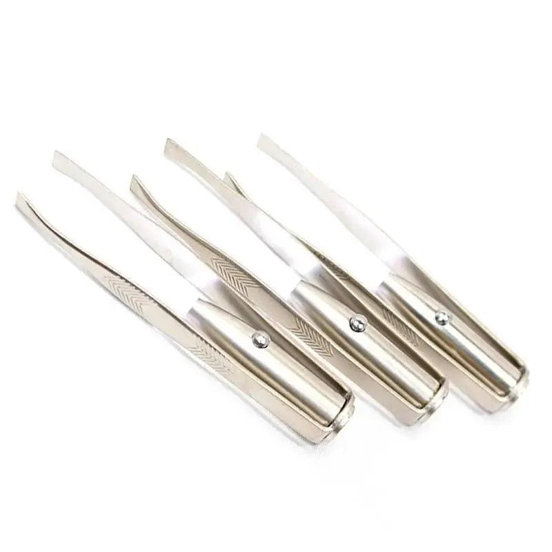 Professional Stainless Steel LED Hair Removal Lightweight Eyebrow Tweezers Makeup Tool With Battery