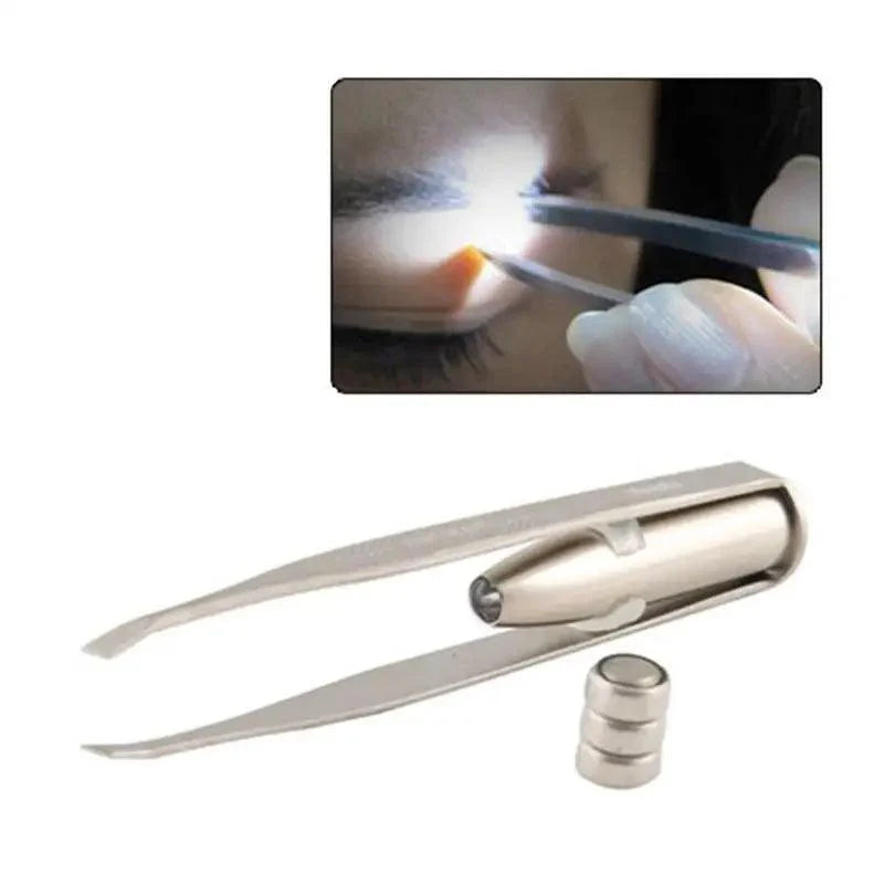 Professional Stainless Steel LED Hair Removal Lightweight Eyebrow Tweezers Makeup Tool With Battery
