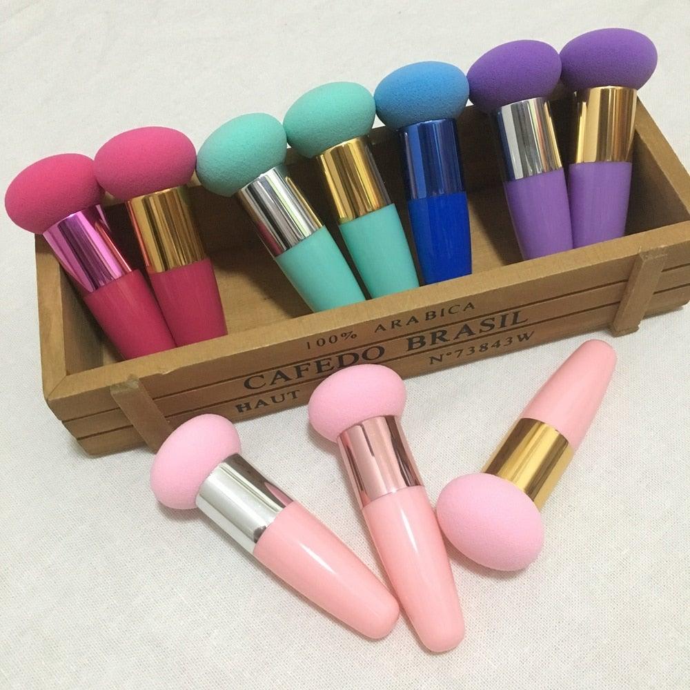 Professional Women Beauty Sponge Mushroom Head Powder Puff With Handle Smooth Shaped Make Up Colorful Sylish Design