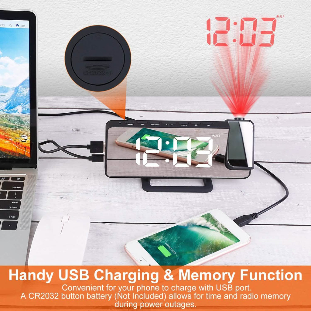 Projection Alarm Clock LED Digital Alarm Clock with Dual Alarms Snooze