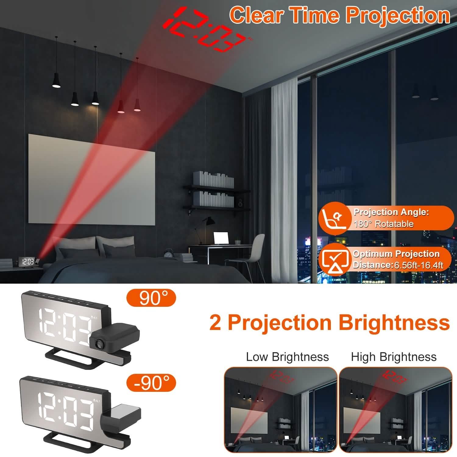 Projection Alarm Clock LED Digital Alarm Clock with Dual Alarms Snooze