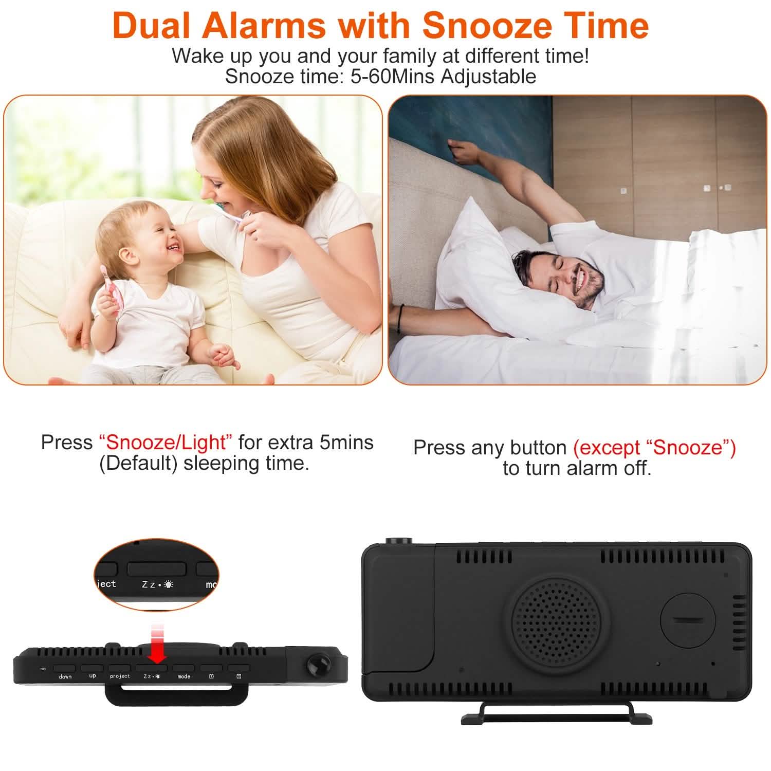 Projection Alarm Clock LED Digital Alarm Clock with Dual Alarms Snooze