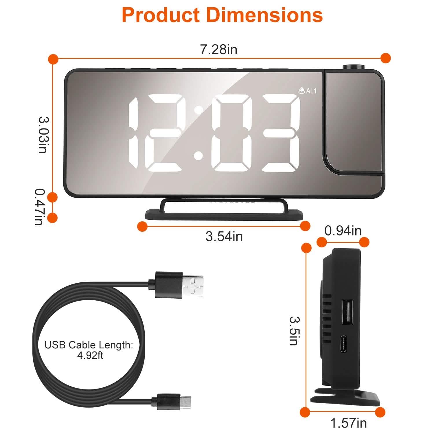 Projection Alarm Clock LED Digital Alarm Clock with Dual Alarms Snooze