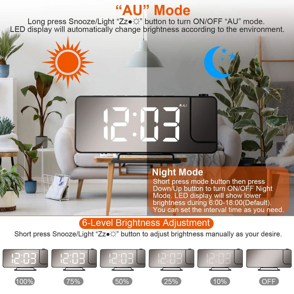 Projection Alarm Clock LED Digital Alarm Clock with Dual Alarms Snooze