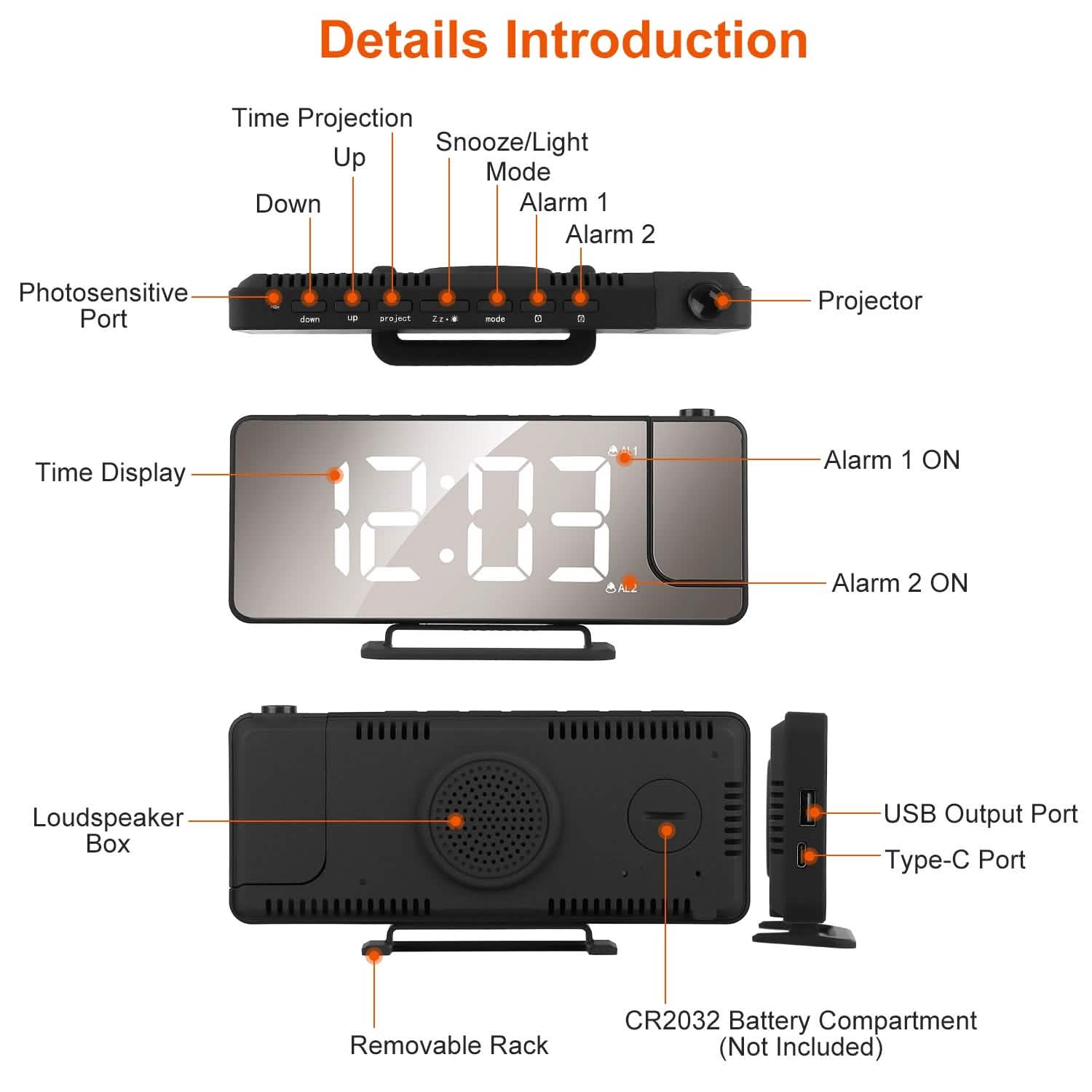 Projection Alarm Clock LED Digital Alarm Clock with Dual Alarms Snooze