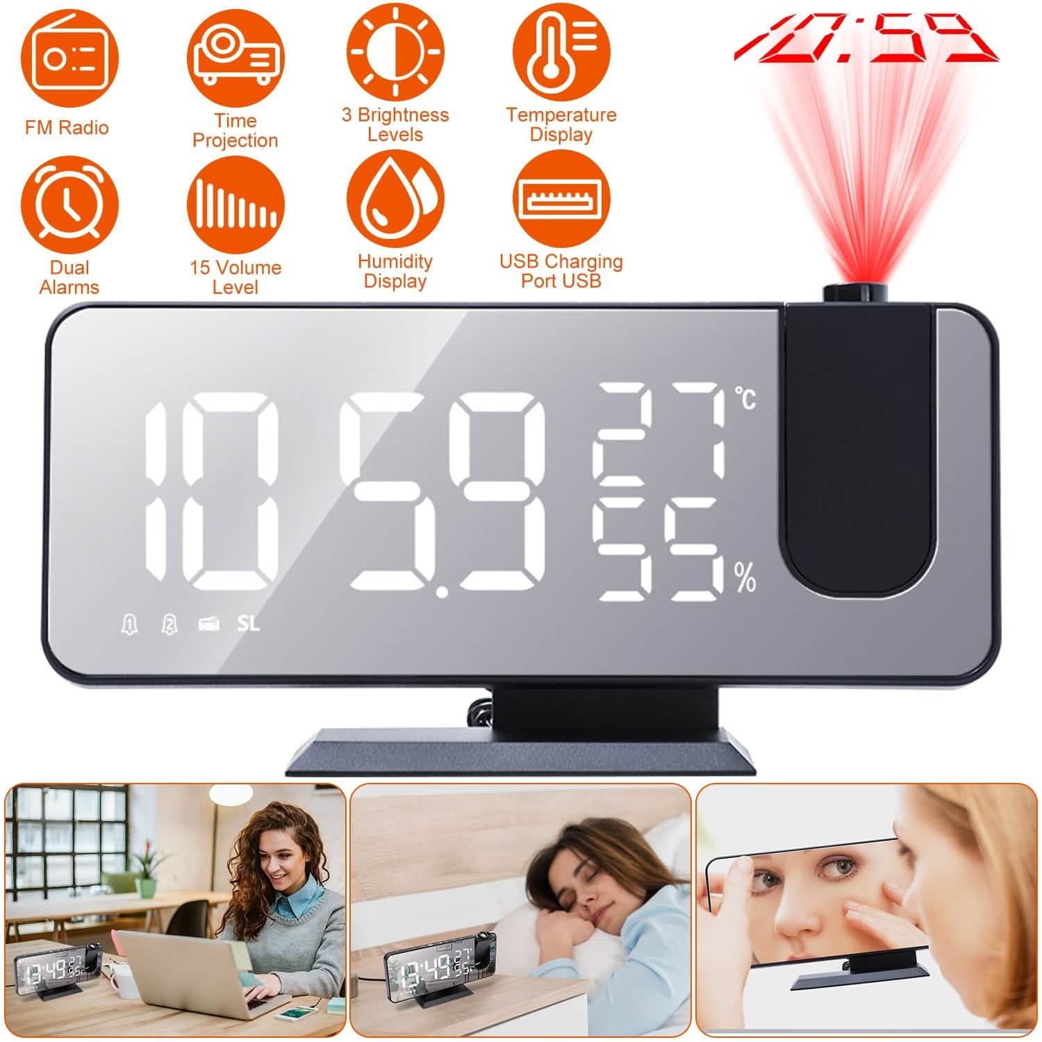 Projection Alarm Clock with Radio Function