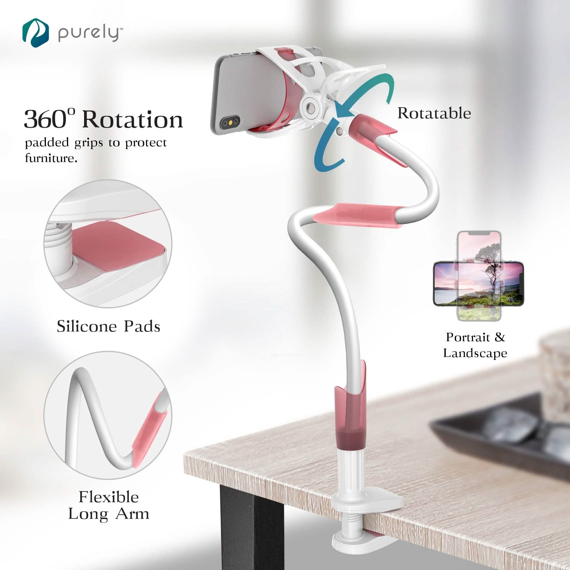 Purely Gooseneck Phone Holder - Flexible Arm Cell Phone Stand for Desk