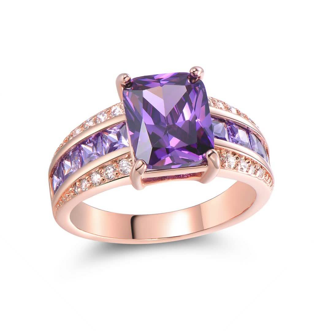 Purple Tanzanite & 18K Rose Gold Princess Cut Ring