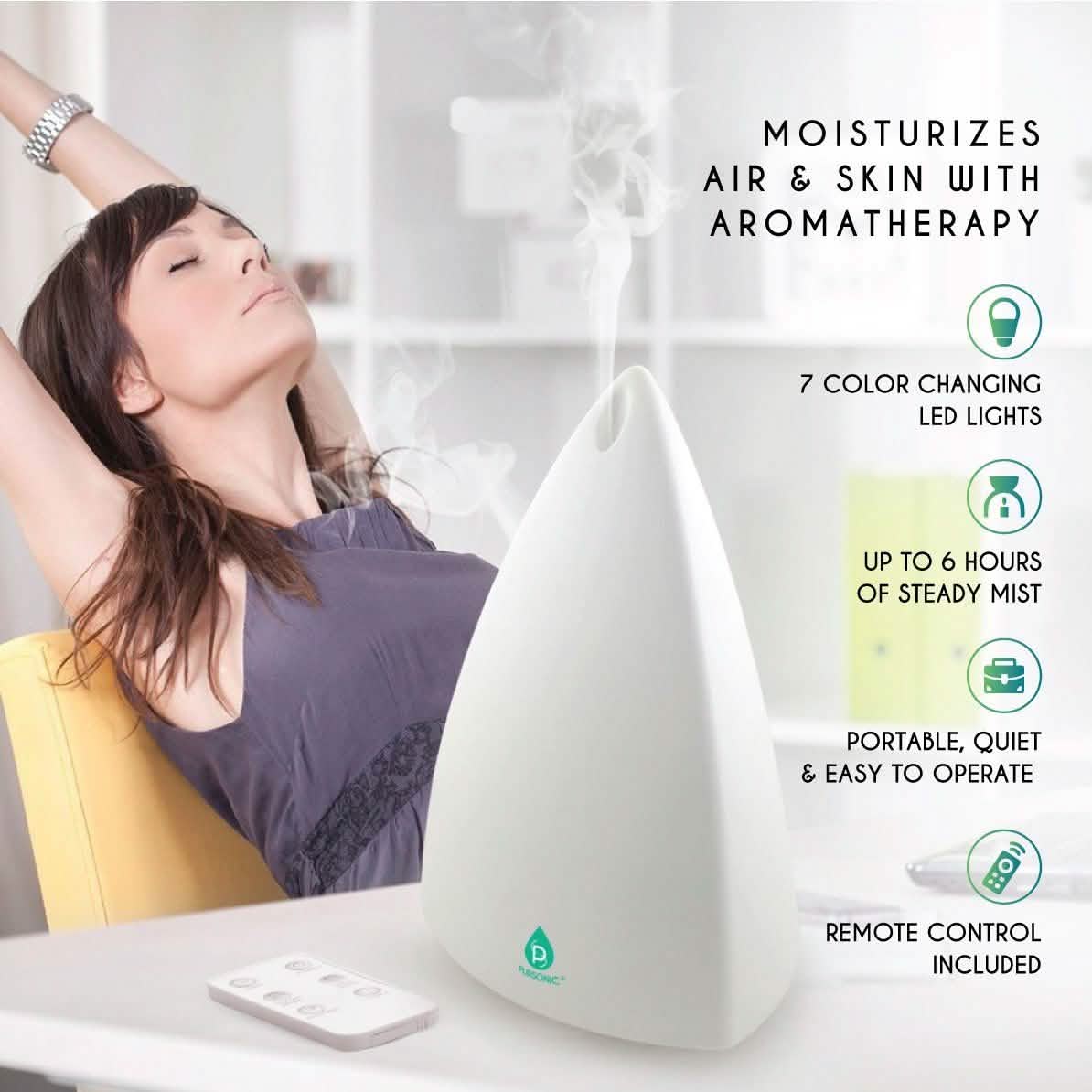 Pursonic Aroma Diffuser with Remote and 6-Pack Aromatherapy Oils