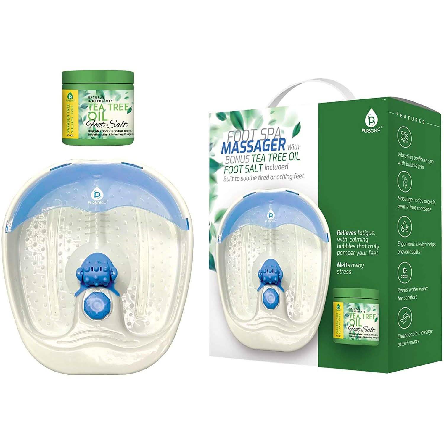 Pursonic Foot Spa Massager with Vibrating Bubbles & Tea Tree Oil Foot Salt Scrub with Epsom Salt