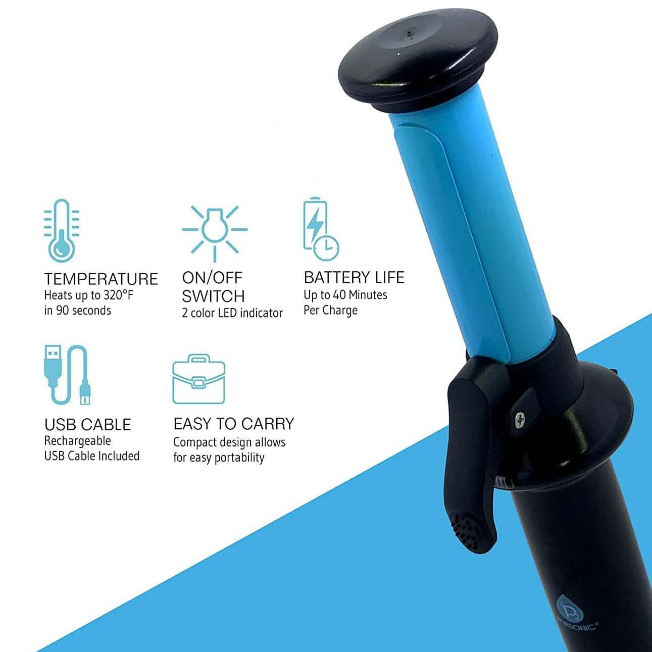Pursonic Portable Cordless Rechargeable USB Curling Iron