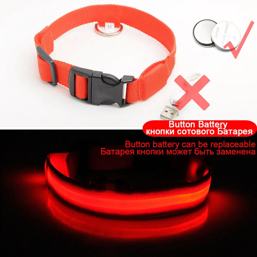 LED Dog Collar - Anti-Lost Rechargeable Safety Light-Up Collar for Night Walks