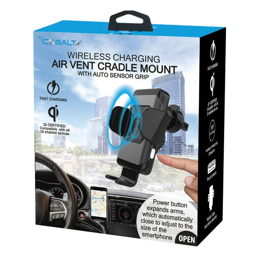 QI Certified Wireless Charging Windshield Dash Cradle Mount 10W with Auto Sensor Grips