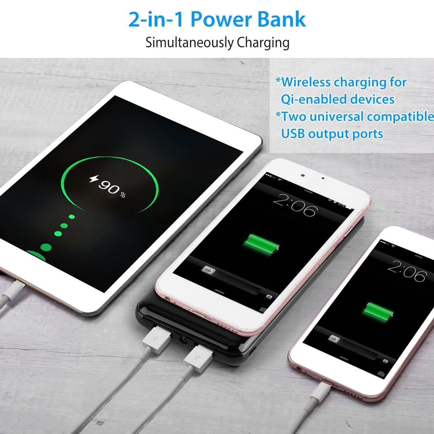 Qi Wireless Charging Station 10000mAh Power Bank
