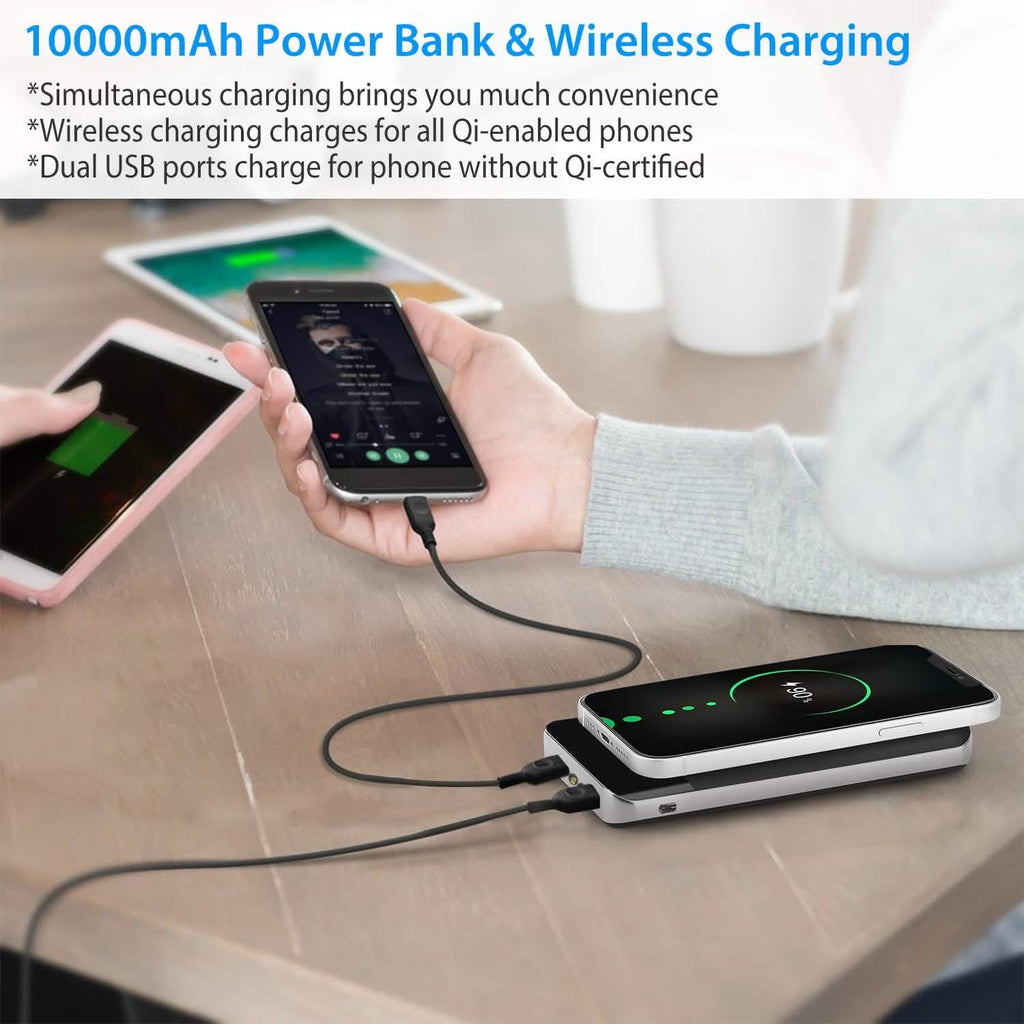 Qi Wireless Station 10000mAh Powerbank with 4 Modes Flashlight