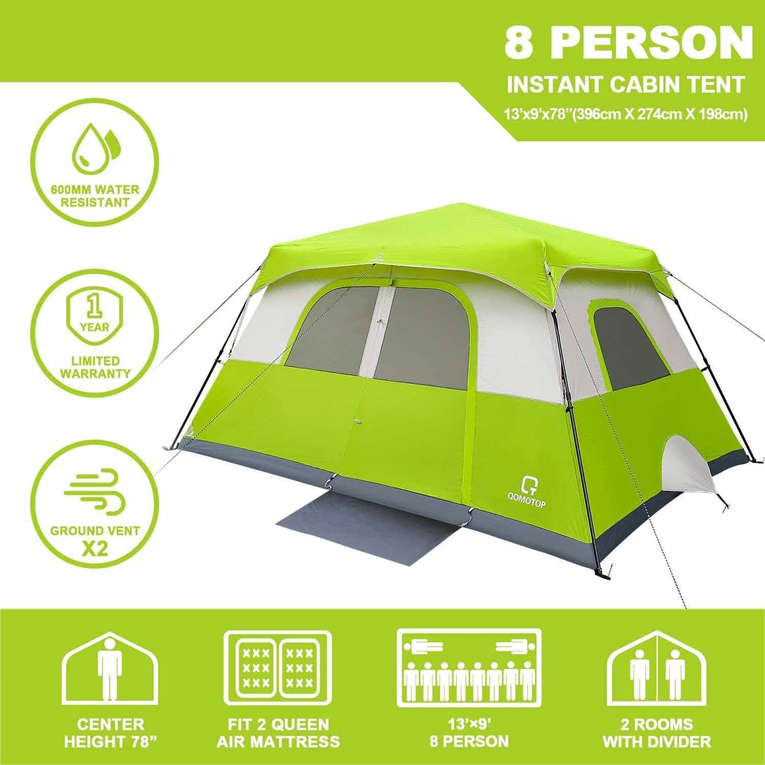 8 Person Camping Tent, 60 Seconds Set up Waterproof Tent