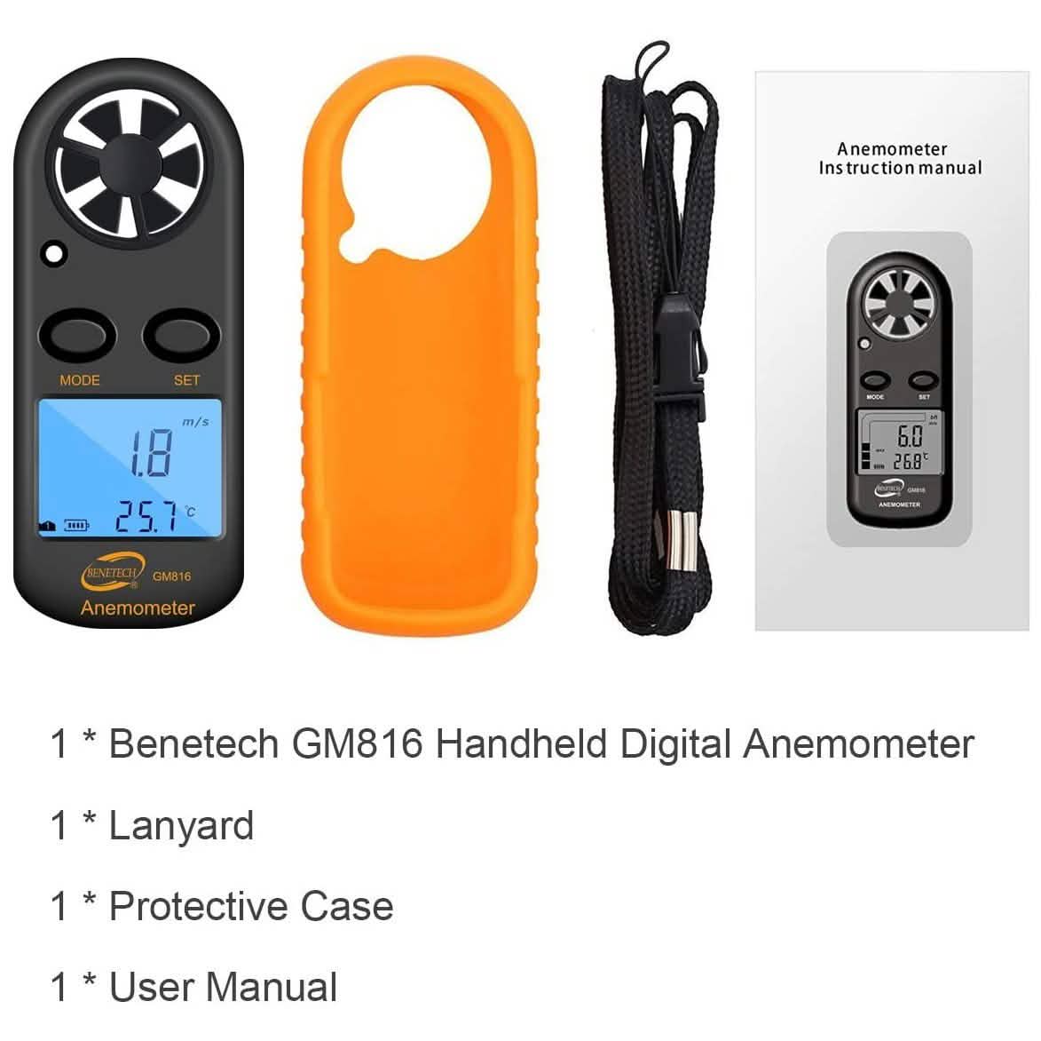 Qotone GM816 Digital Anemometer Wind-Speed Gauge Meter