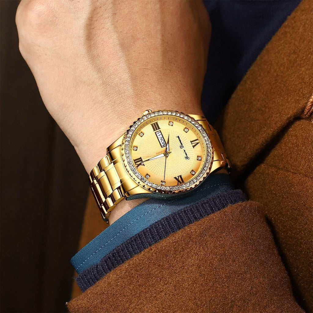 Quartz Watch Luxury Crystal Rhinestone Gold Steel