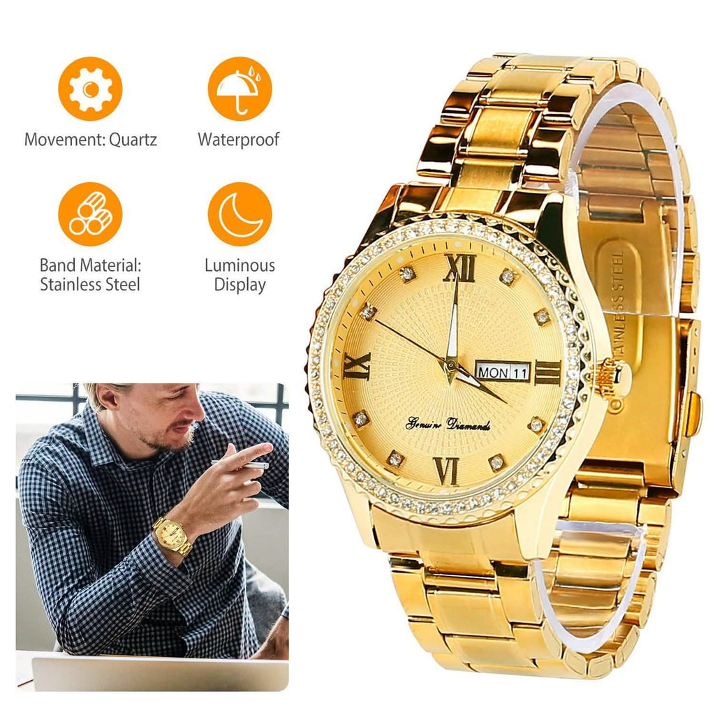 Quartz Watch Luxury Crystal Rhinestone Gold Steel