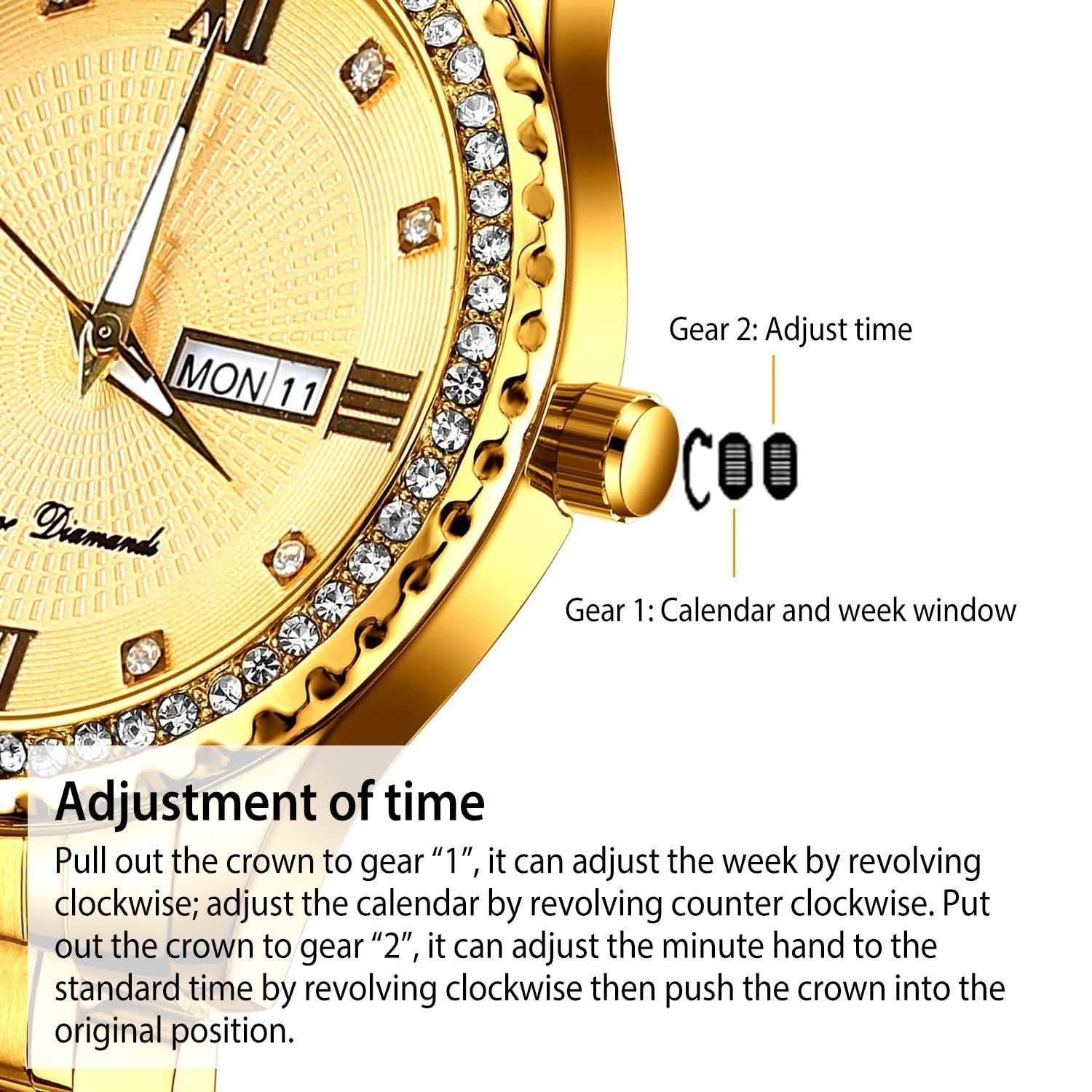 Quartz Watch Luxury Crystal Rhinestone Gold Steel