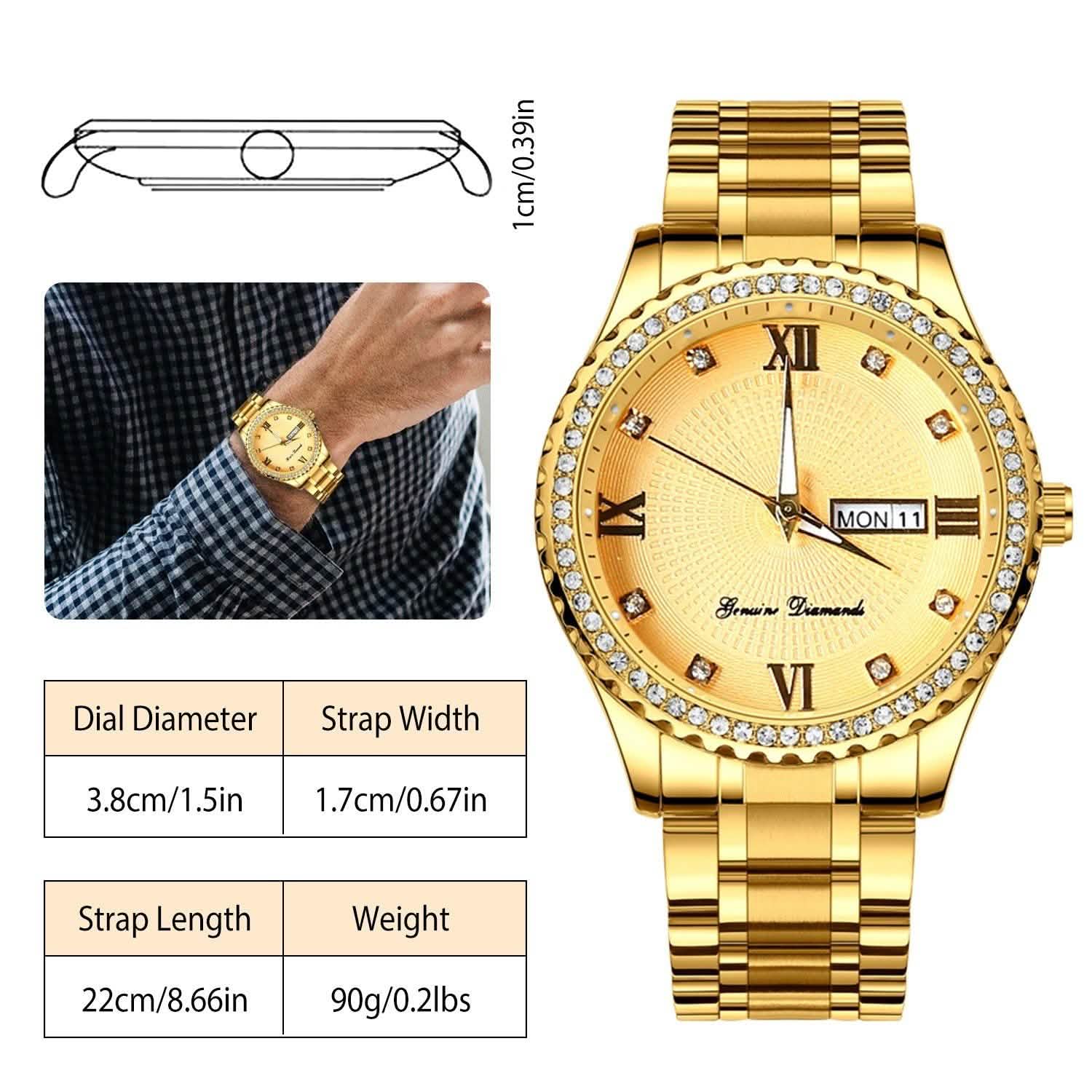 Quartz Watch Luxury Crystal Rhinestone Gold Steel
