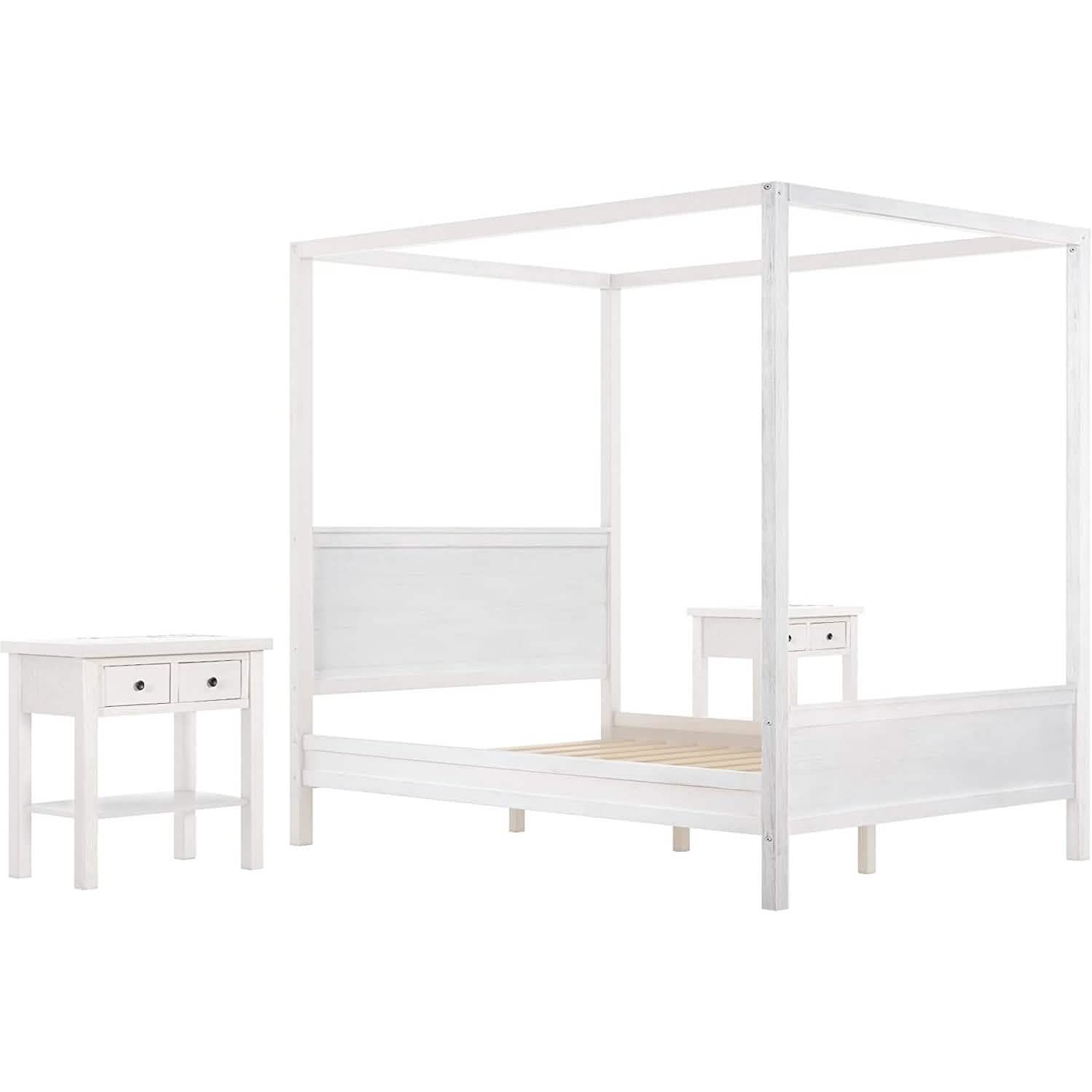 Queen Size Canopy Bed with 2 Nightstands