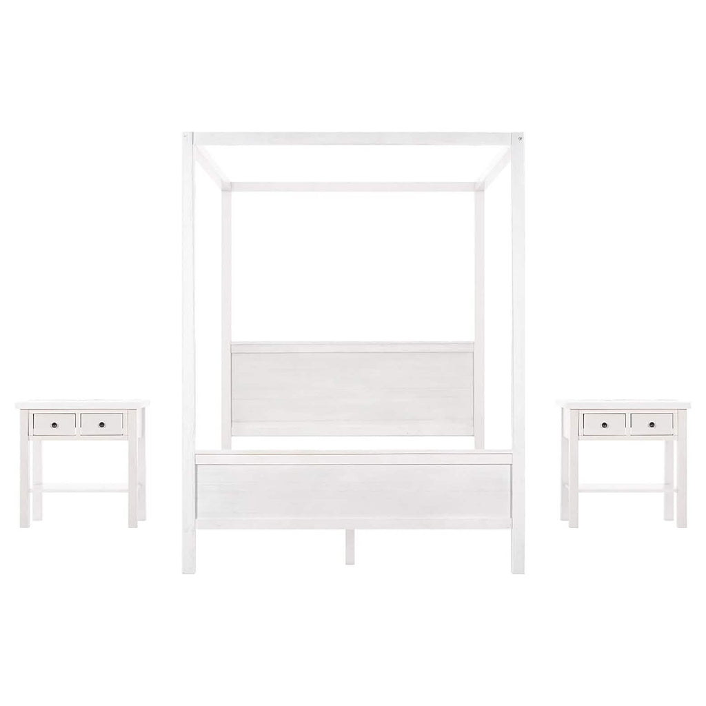 Queen Size Canopy Bed with 2 Nightstands
