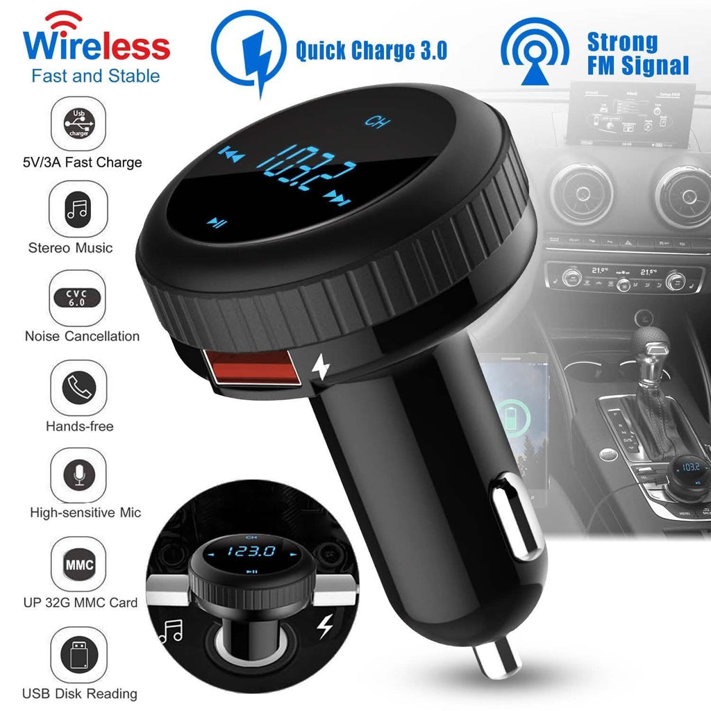 Quick Charge 3.0 Car Charger Wireless 4.2 FM Transmitter 23W 3A Dual USB