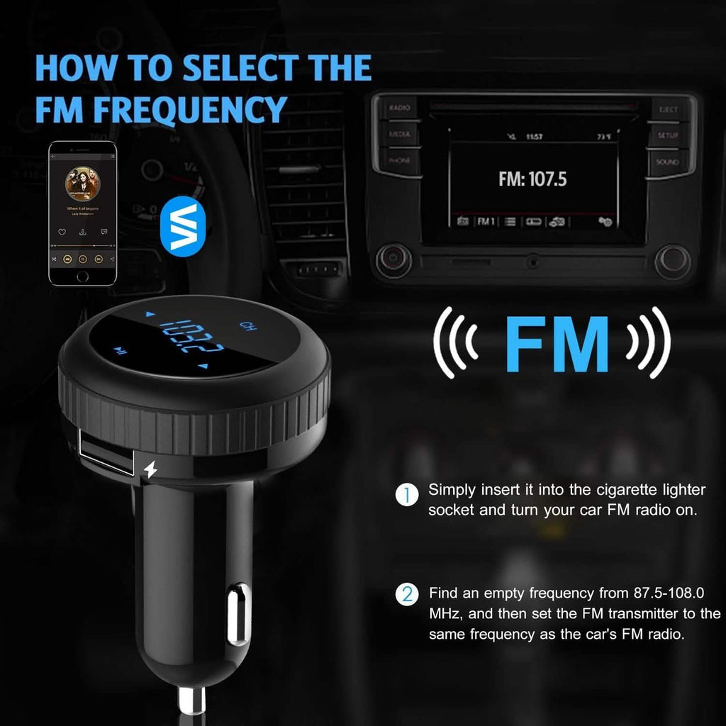 Quick Charge 3.0 Car Charger Wireless 4.2 FM Transmitter 23W 3A Dual USB