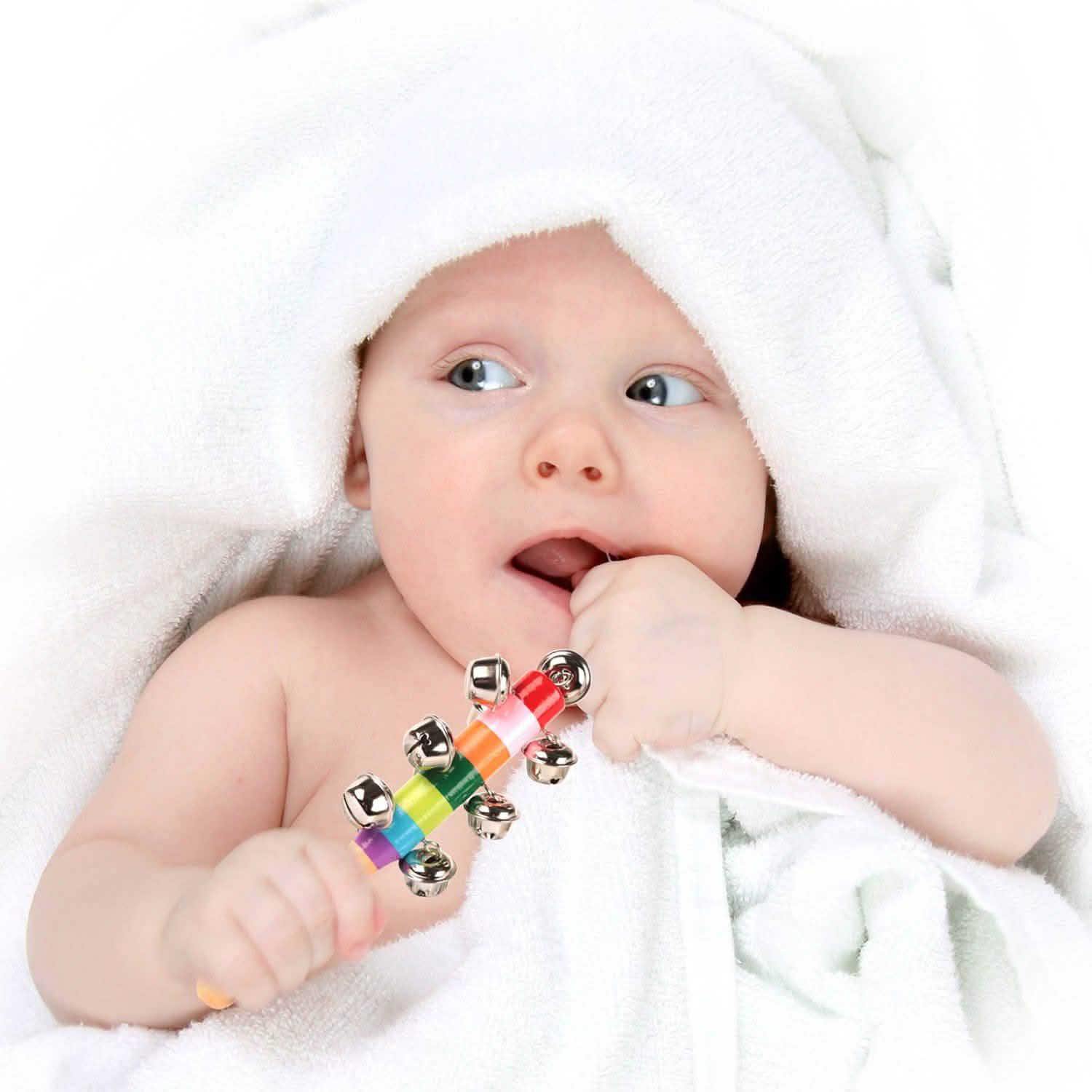 Rainbow Color Wooden Handbell Pram Rattle