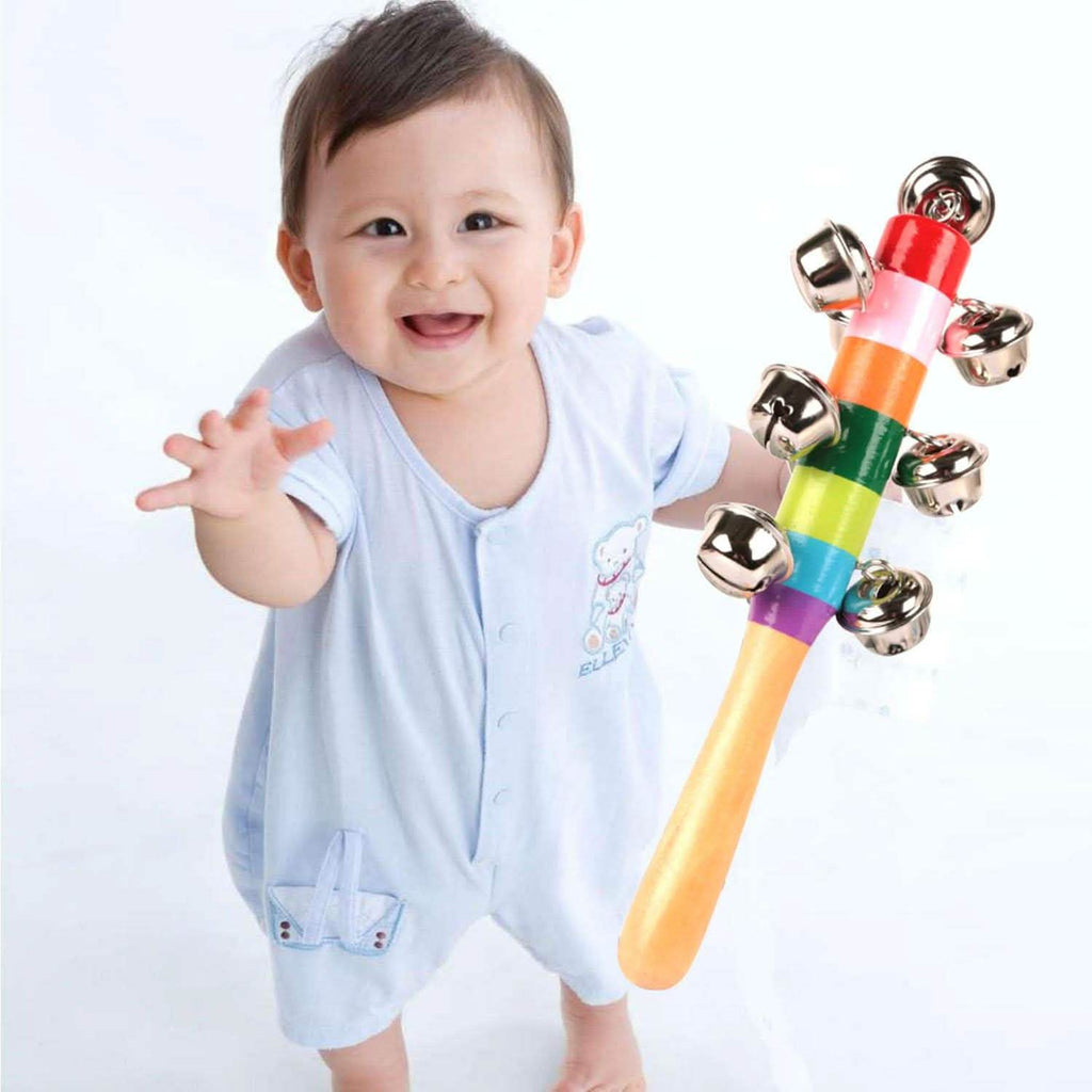 Rainbow Color Wooden Handbell Pram Rattle