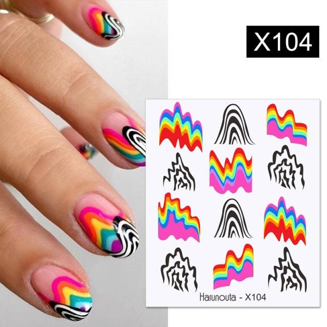 Rainbow Wave Love Heart Pattern Water Decals Stickers Butterfly Dragon Geometry Slider For Nails Art Decoration Tip Water Transfer Nail Decals Sticker For Pretty Girl Self-Adhesive Nail Decals Designer Nail Stickers for Acrylic