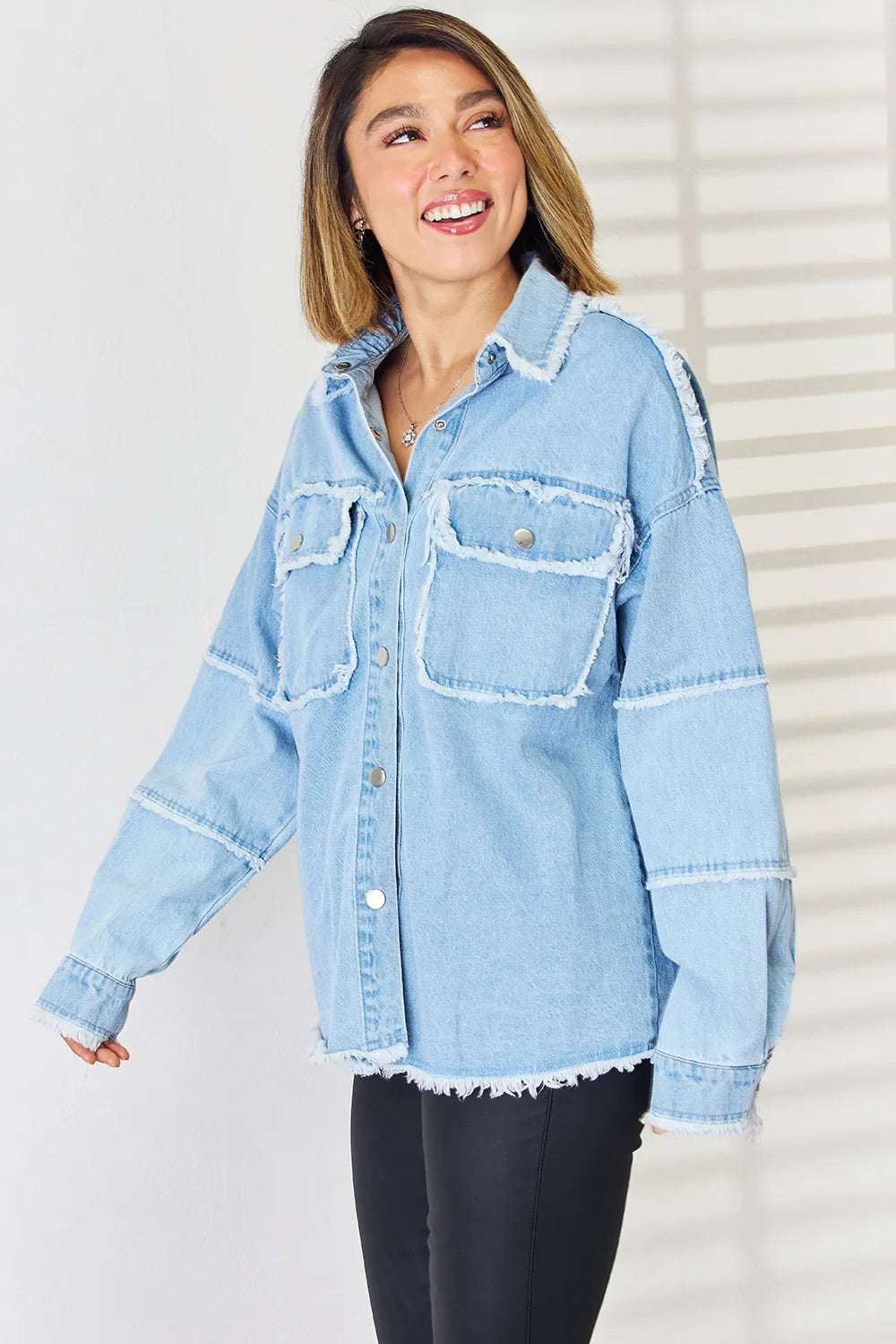 Raw Hem Dropped Shoulder Denim Top