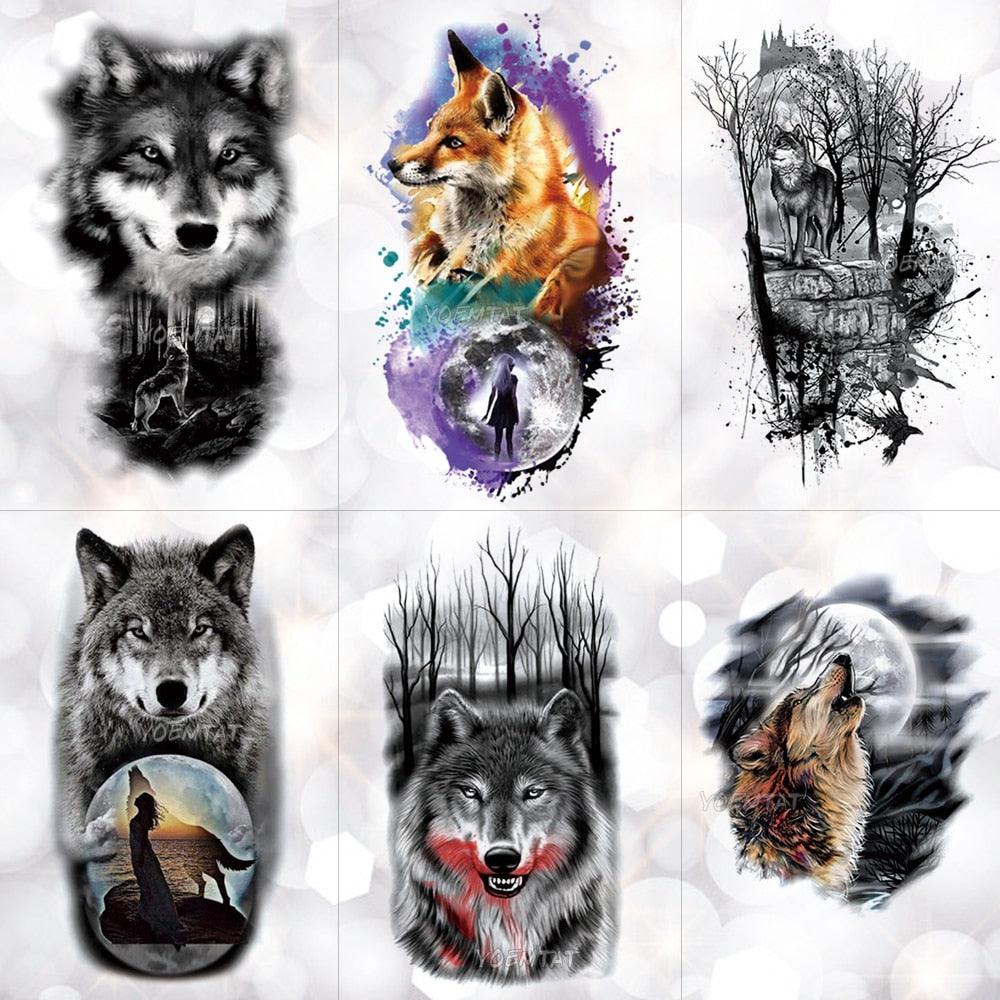 Realistic 3D Wolf Moon Temporary Tattoo Sticker Waterproof Stylish Body New Luxury Animal Tattoo For Men Women