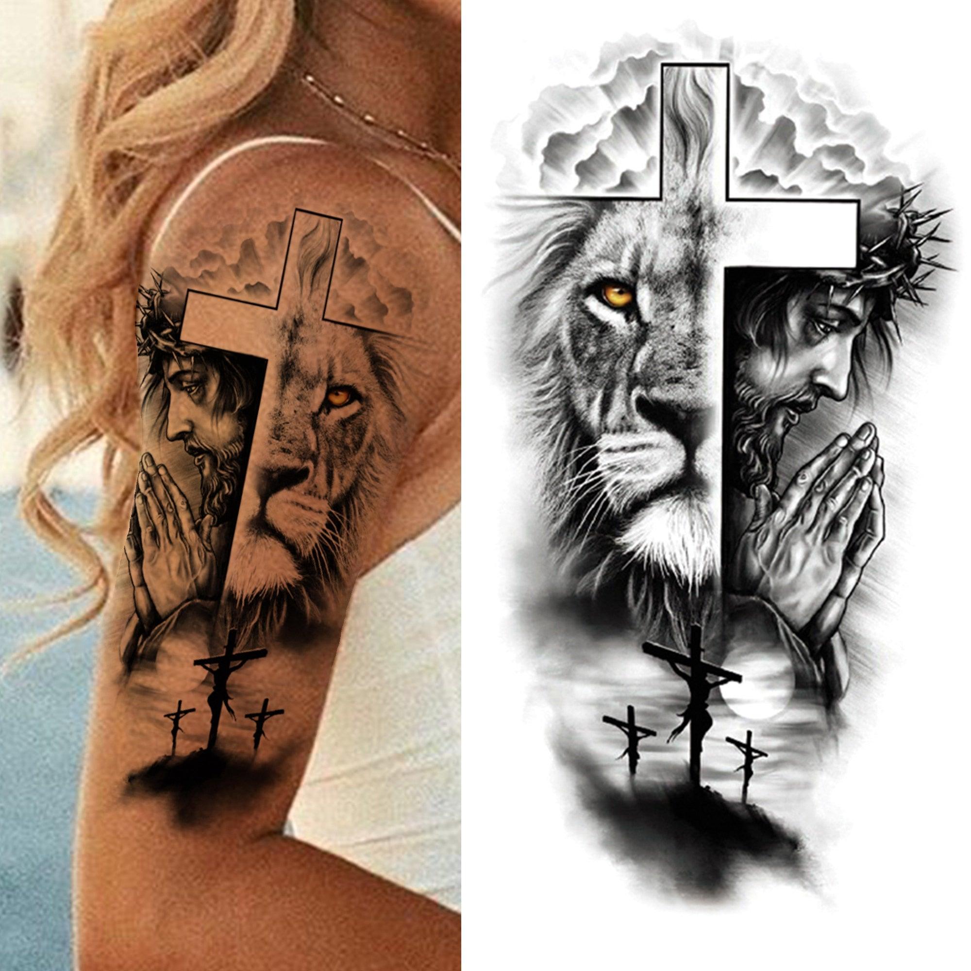 Realistic Full Arm Temporary Tattoos Sleeve Fake Tatoos Warrior Lion Tiger Flower Waterproof Tattoo Stickers For Womens Mens
