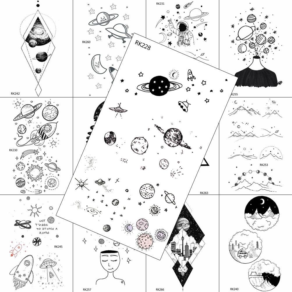 Realistic Small Planets Temporary Tattoos Arm Waterpoof Black Sticker Space Planets For Girls And Boys